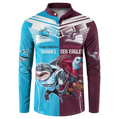 Custom Sea Eagles And Sharks Rugby Button Sweatshirt Sporty Style