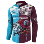 Custom Sea Eagles And Sharks Rugby Button Sweatshirt Sporty Style