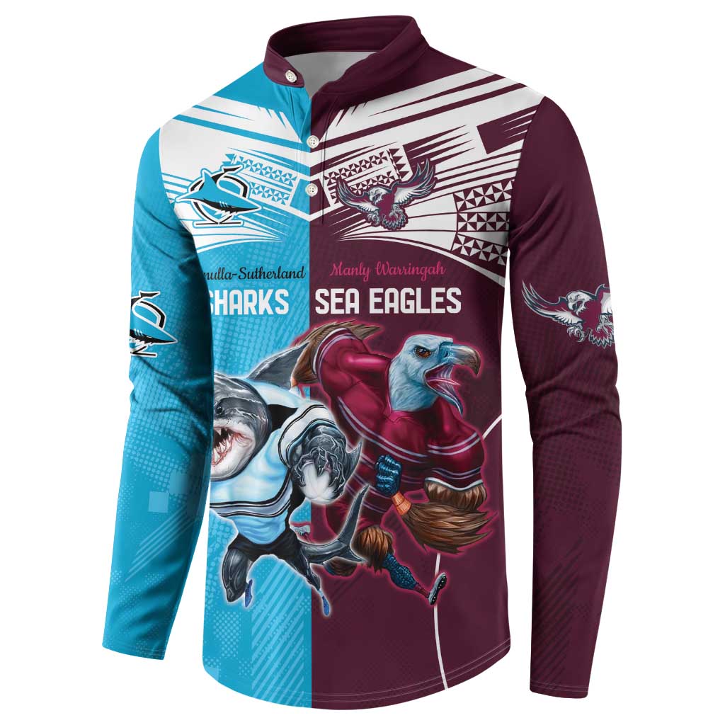 Custom Sea Eagles And Sharks Rugby Button Sweatshirt Sporty Style