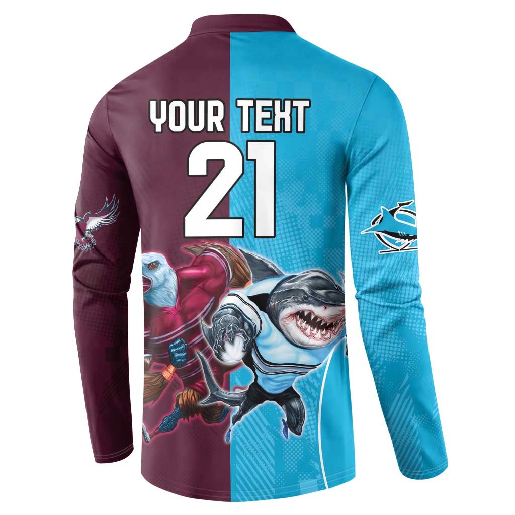 Custom Sea Eagles And Sharks Rugby Button Sweatshirt Sporty Style