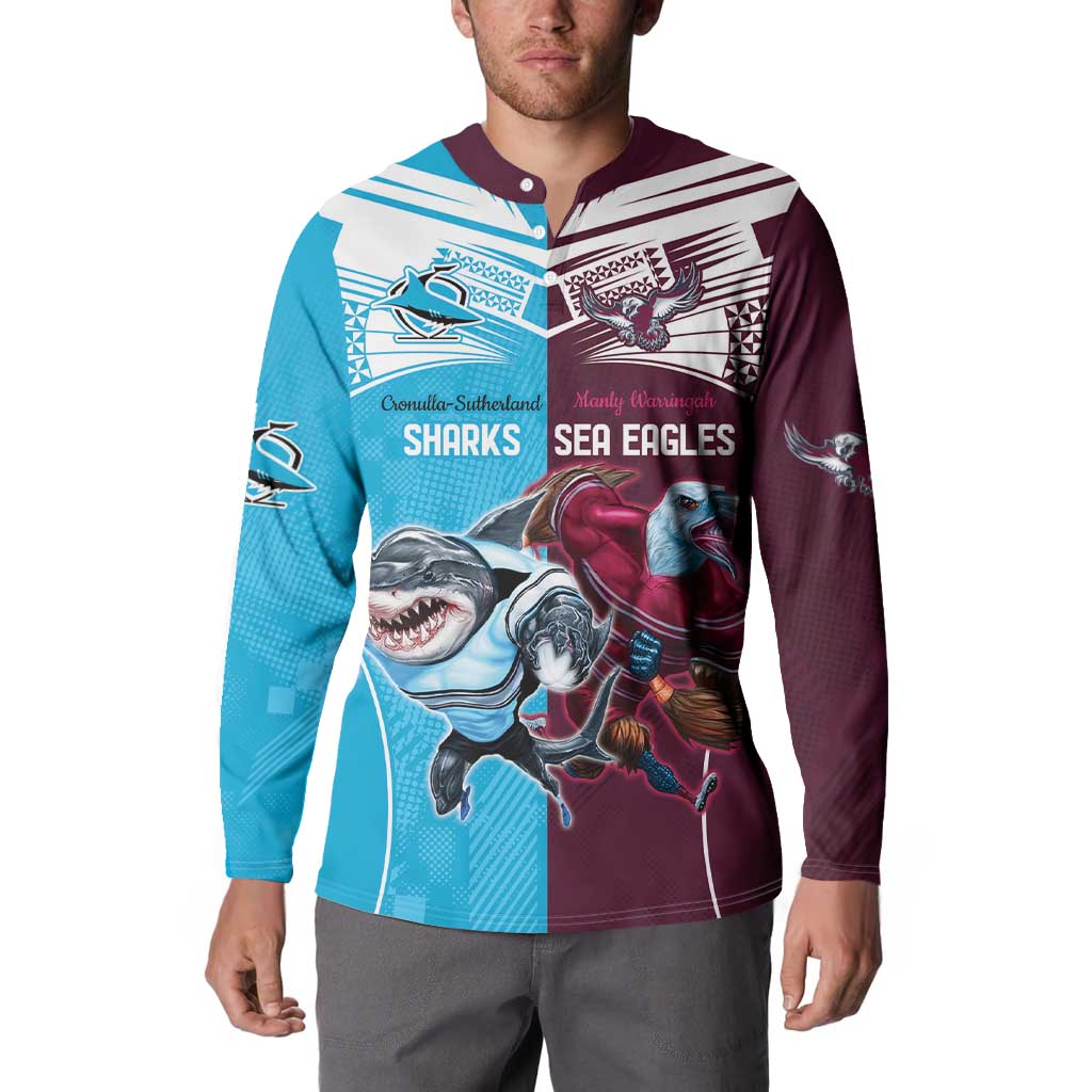 Custom Sea Eagles And Sharks Rugby Button Sweatshirt Sporty Style
