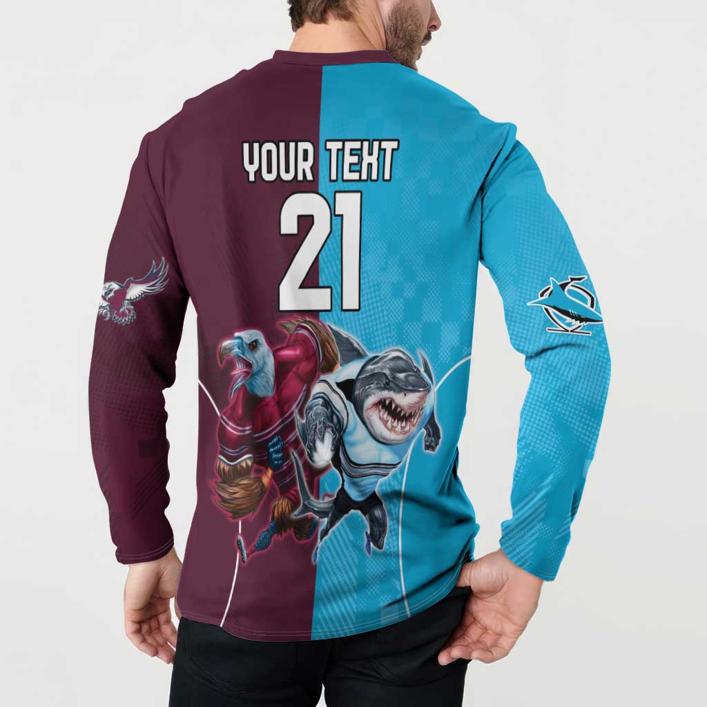 Custom Sea Eagles And Sharks Rugby Button Sweatshirt Sporty Style