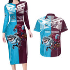 Custom Sea Eagles And Sharks Rugby Couples Matching Long Sleeve Bodycon Dress and Hawaiian Shirt Sporty Style