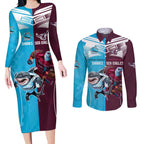 Custom Sea Eagles And Sharks Rugby Couples Matching Long Sleeve Bodycon Dress and Long Sleeve Button Shirt Sporty Style