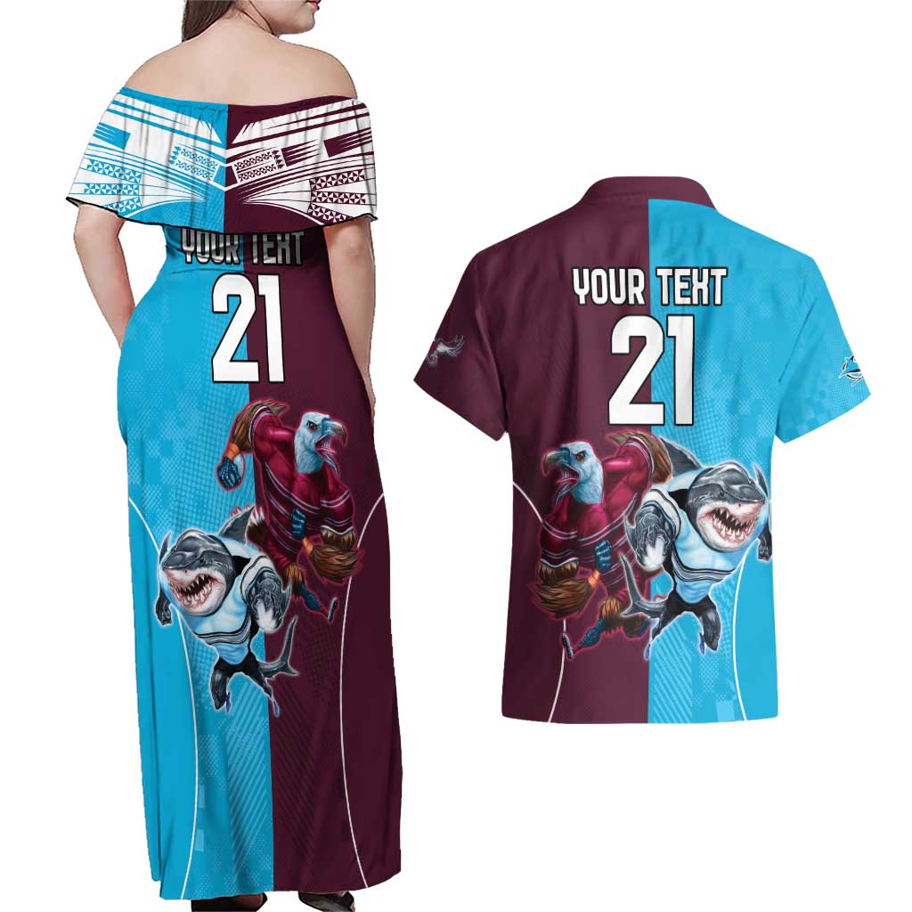 Custom Sea Eagles And Sharks Rugby Couples Matching Off Shoulder Maxi Dress and Hawaiian Shirt Sporty Style