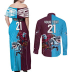 Custom Sea Eagles And Sharks Rugby Couples Matching Off Shoulder Maxi Dress and Long Sleeve Button Shirt Sporty Style