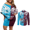 Custom Sea Eagles And Sharks Rugby Couples Matching Off Shoulder Short Dress and Long Sleeve Button Shirt Sporty Style
