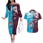 Custom Sea Eagles And Sharks Rugby Couples Matching Off The Shoulder Long Sleeve Dress and Hawaiian Shirt Sporty Style