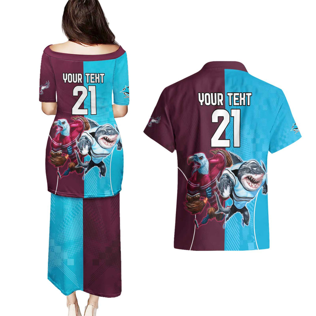 Custom Sea Eagles And Sharks Rugby Couples Matching Puletasi and Hawaiian Shirt Sporty Style