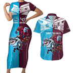 Custom Sea Eagles And Sharks Rugby Couples Matching Short Sleeve Bodycon Dress and Hawaiian Shirt Sporty Style