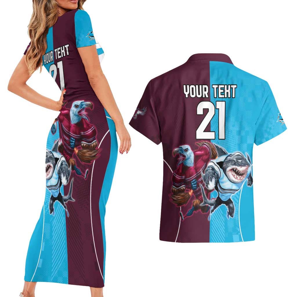 Custom Sea Eagles And Sharks Rugby Couples Matching Short Sleeve Bodycon Dress and Hawaiian Shirt Sporty Style