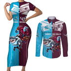 Custom Sea Eagles And Sharks Rugby Couples Matching Short Sleeve Bodycon Dress and Long Sleeve Button Shirt Sporty Style