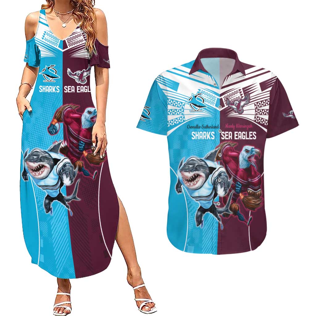 Custom Sea Eagles And Sharks Rugby Couples Matching Summer Maxi Dress and Hawaiian Shirt Sporty Style