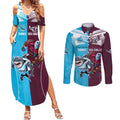 Custom Sea Eagles And Sharks Rugby Couples Matching Summer Maxi Dress and Long Sleeve Button Shirt Sporty Style
