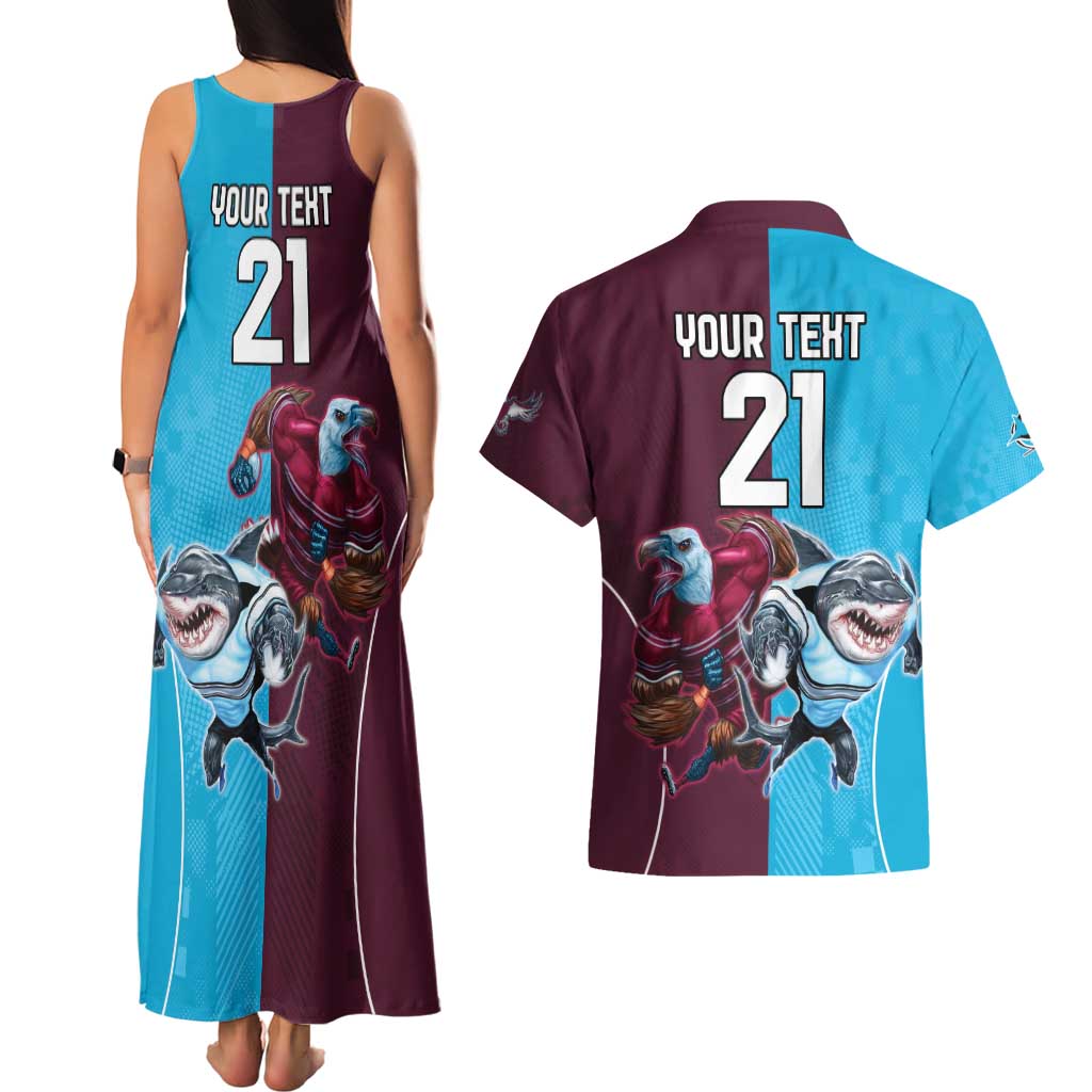 Custom Sea Eagles And Sharks Rugby Couples Matching Tank Maxi Dress and Hawaiian Shirt Sporty Style