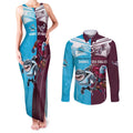 Custom Sea Eagles And Sharks Rugby Couples Matching Tank Maxi Dress and Long Sleeve Button Shirt Sporty Style