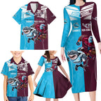 Custom Sea Eagles And Sharks Rugby Family Matching Long Sleeve Bodycon Dress and Hawaiian Shirt Sporty Style