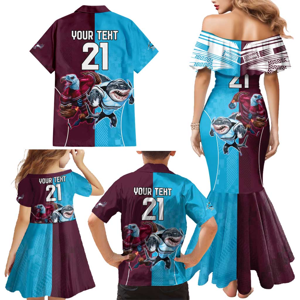 Custom Sea Eagles And Sharks Rugby Family Matching Mermaid Dress and Hawaiian Shirt Sporty Style