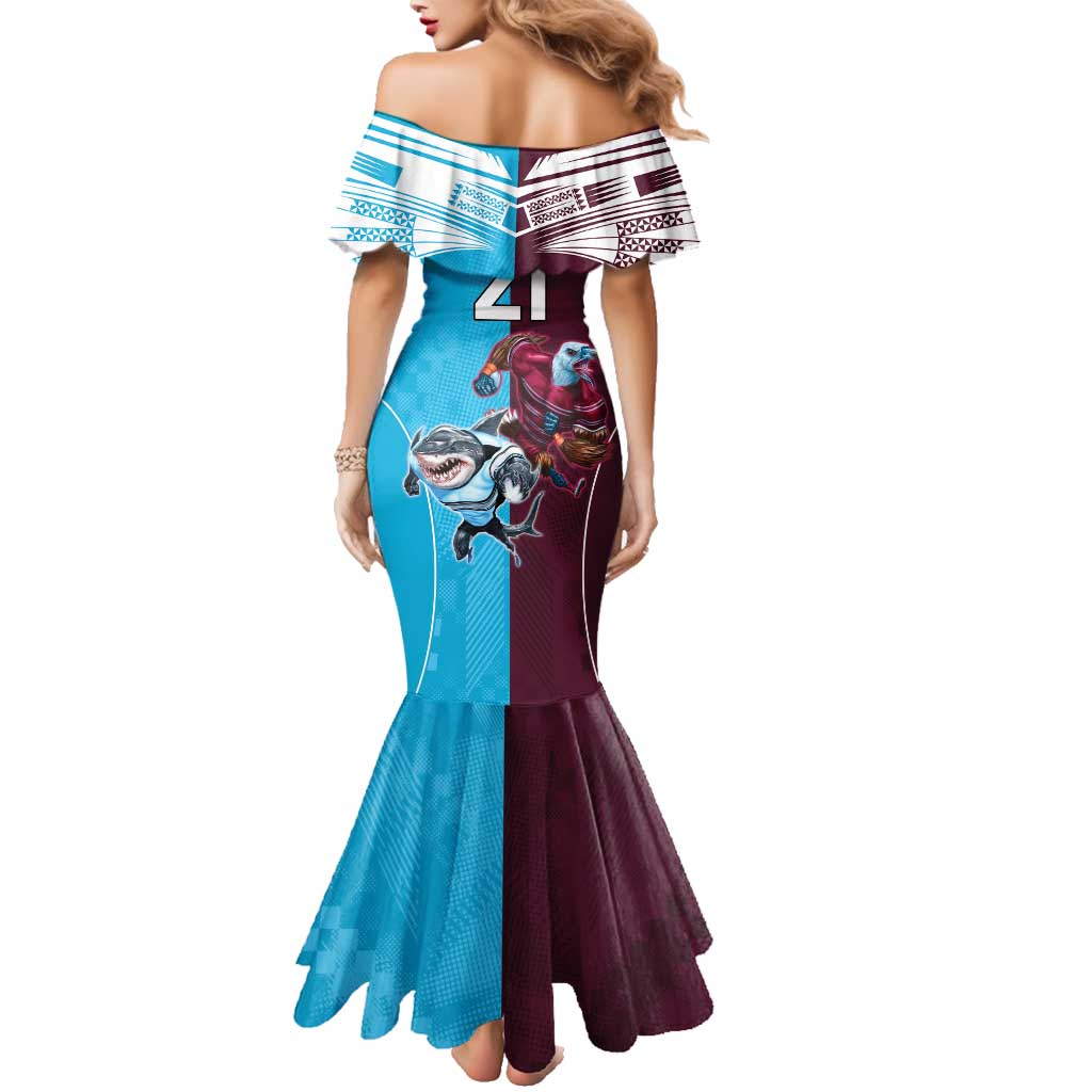 Custom Sea Eagles And Sharks Rugby Family Matching Mermaid Dress and Hawaiian Shirt Sporty Style