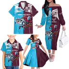 Custom Sea Eagles And Sharks Rugby Family Matching Off The Shoulder Long Sleeve Dress and Hawaiian Shirt Sporty Style