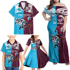 Custom Sea Eagles And Sharks Rugby Family Matching Off Shoulder Maxi Dress and Hawaiian Shirt Sporty Style