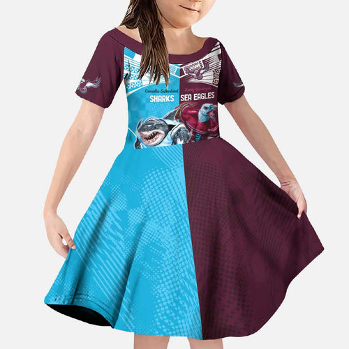 Custom Sea Eagles And Sharks Rugby Family Matching Off Shoulder Maxi Dress and Hawaiian Shirt Sporty Style
