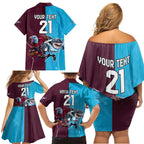 Custom Sea Eagles And Sharks Rugby Family Matching Off Shoulder Short Dress and Hawaiian Shirt Sporty Style