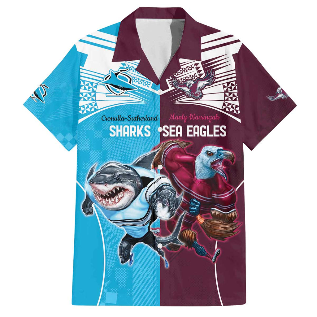 Custom Sea Eagles And Sharks Rugby Family Matching Puletasi and Hawaiian Shirt Sporty Style