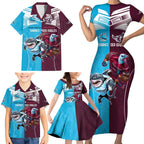 Custom Sea Eagles And Sharks Rugby Family Matching Short Sleeve Bodycon Dress and Hawaiian Shirt Sporty Style