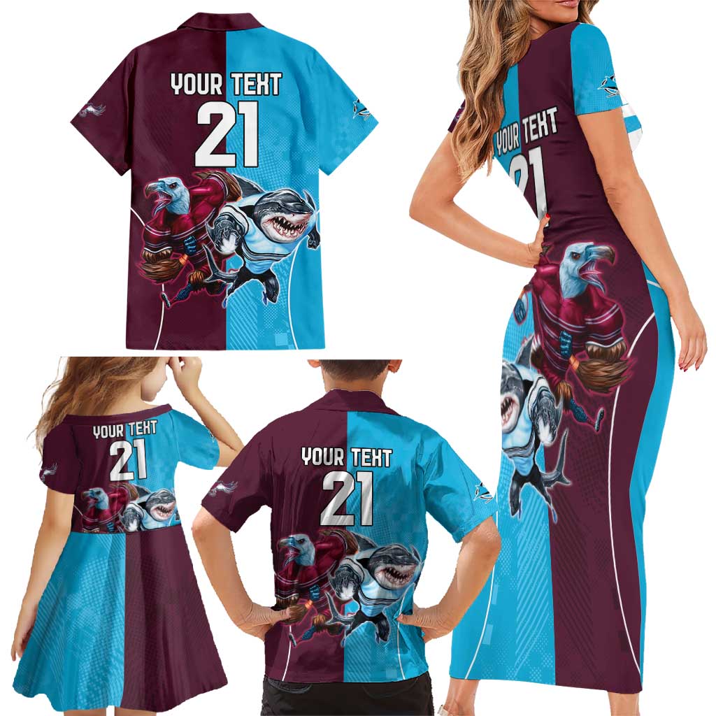 Custom Sea Eagles And Sharks Rugby Family Matching Short Sleeve Bodycon Dress and Hawaiian Shirt Sporty Style