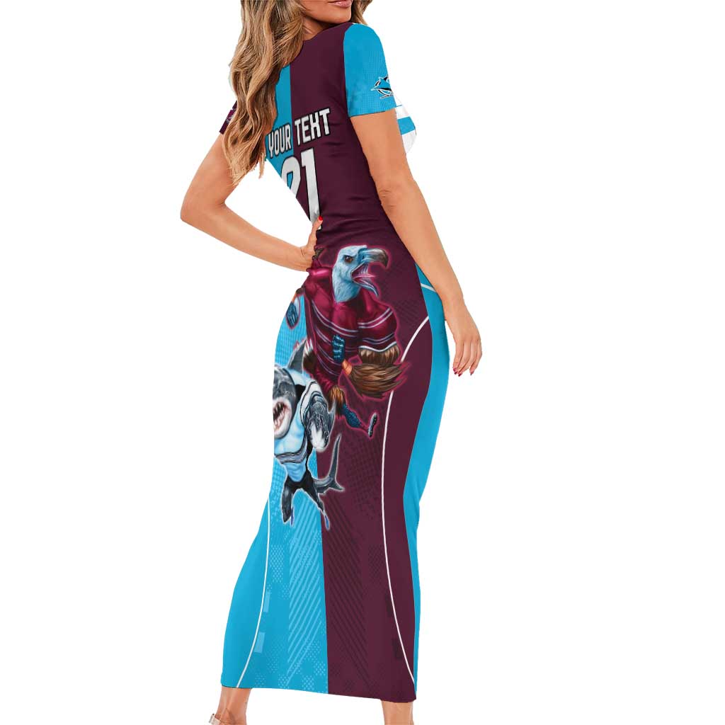 Custom Sea Eagles And Sharks Rugby Family Matching Short Sleeve Bodycon Dress and Hawaiian Shirt Sporty Style
