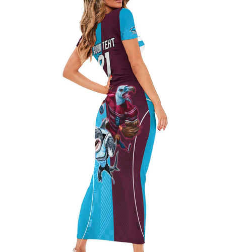 Custom Sea Eagles And Sharks Rugby Family Matching Short Sleeve Bodycon Dress and Hawaiian Shirt Sporty Style