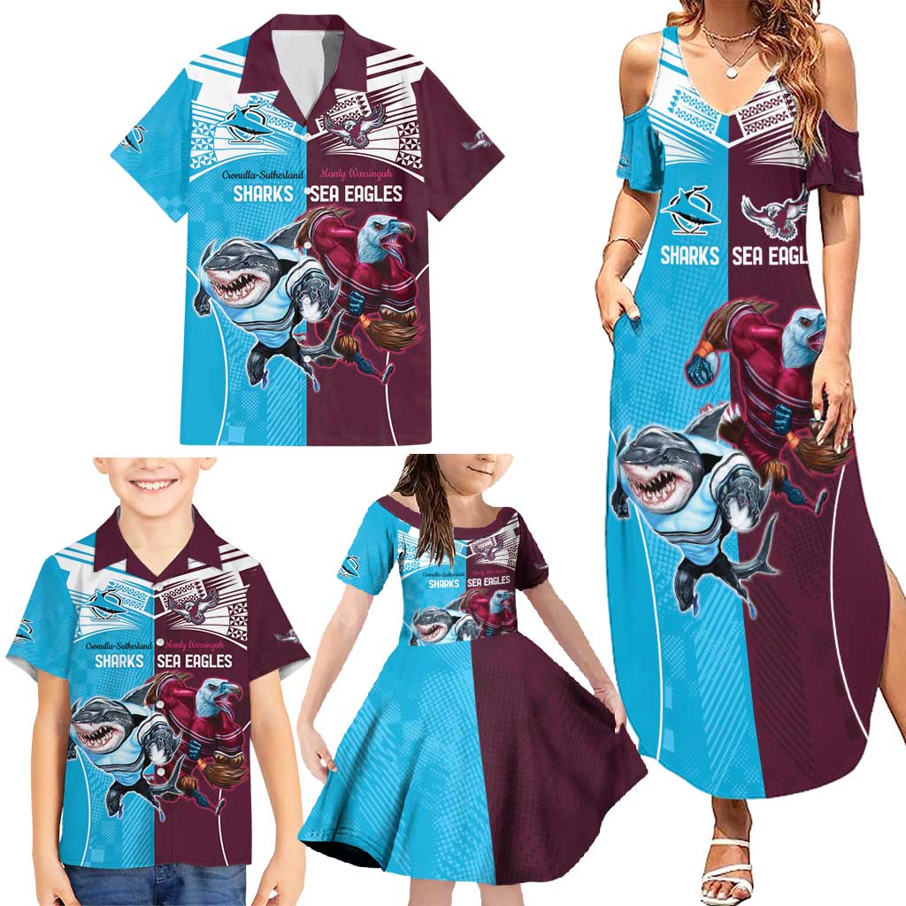 Custom Sea Eagles And Sharks Rugby Family Matching Summer Maxi Dress and Hawaiian Shirt Sporty Style