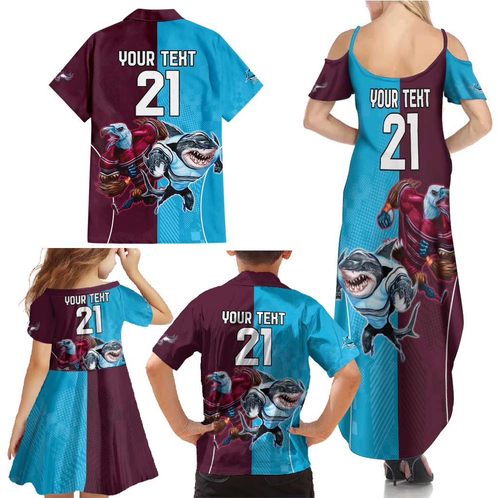Custom Sea Eagles And Sharks Rugby Family Matching Summer Maxi Dress and Hawaiian Shirt Sporty Style