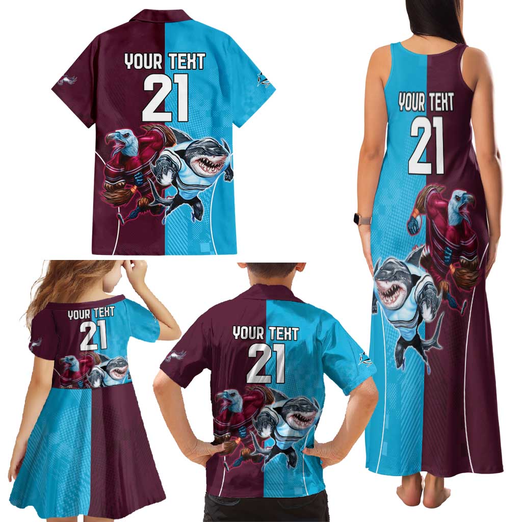 Custom Sea Eagles And Sharks Rugby Family Matching Tank Maxi Dress and Hawaiian Shirt Sporty Style