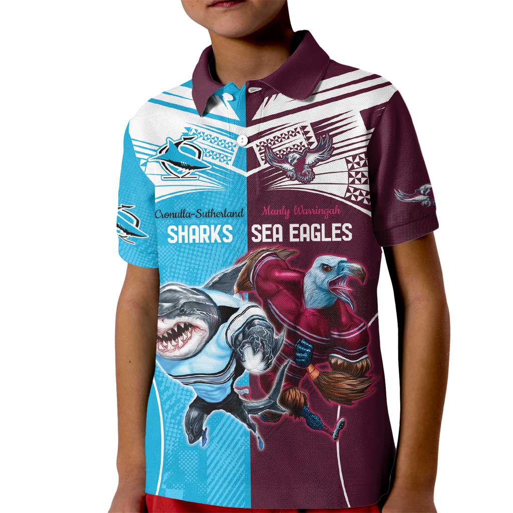 Custom Sea Eagles And Sharks Rugby Kid Polo Shirt Sporty Style