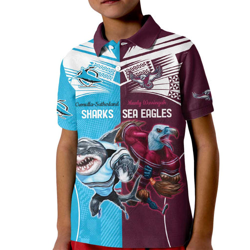 Custom Sea Eagles And Sharks Rugby Kid Polo Shirt Sporty Style