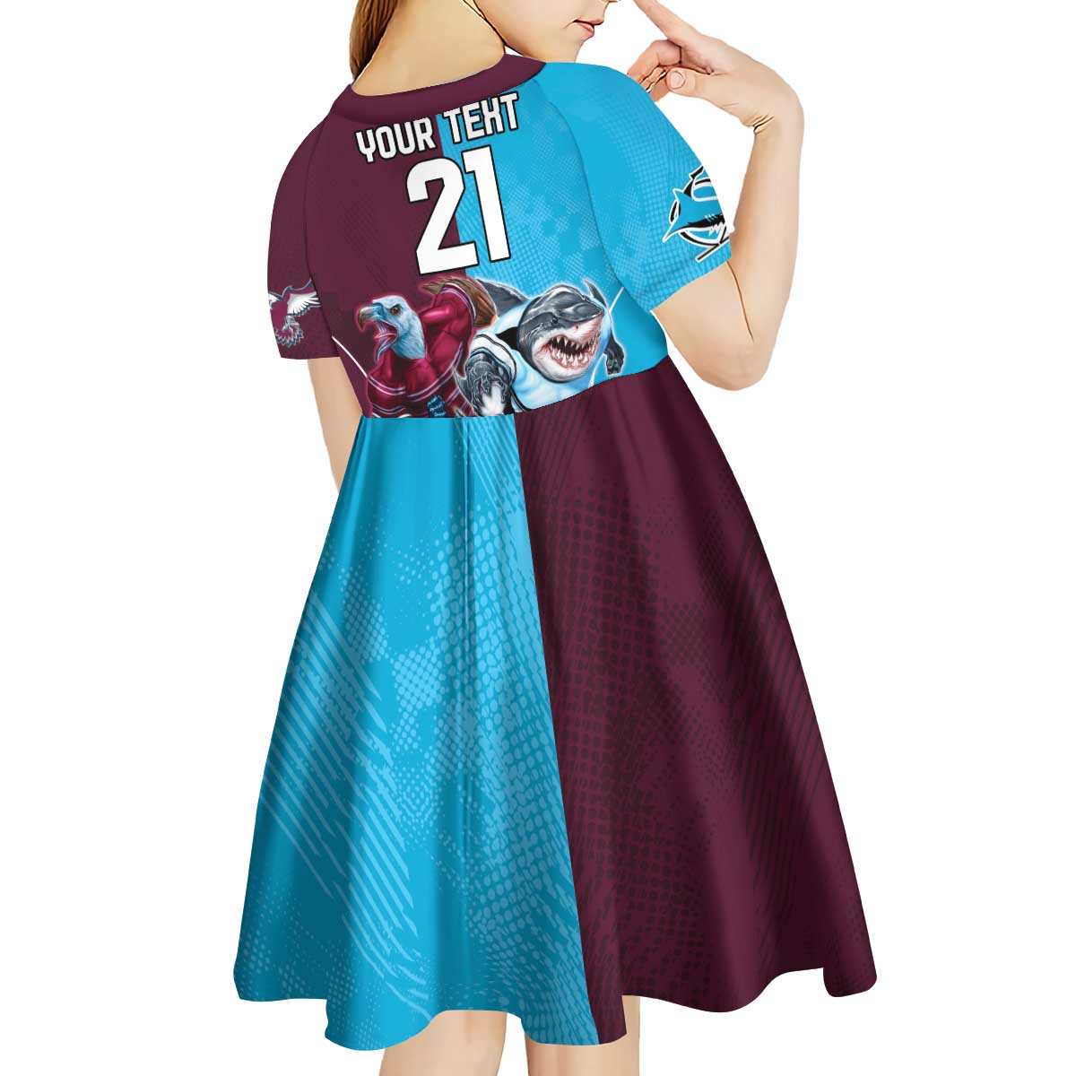 Custom Sea Eagles And Sharks Rugby Kid Short Sleeve Dress Sporty Style