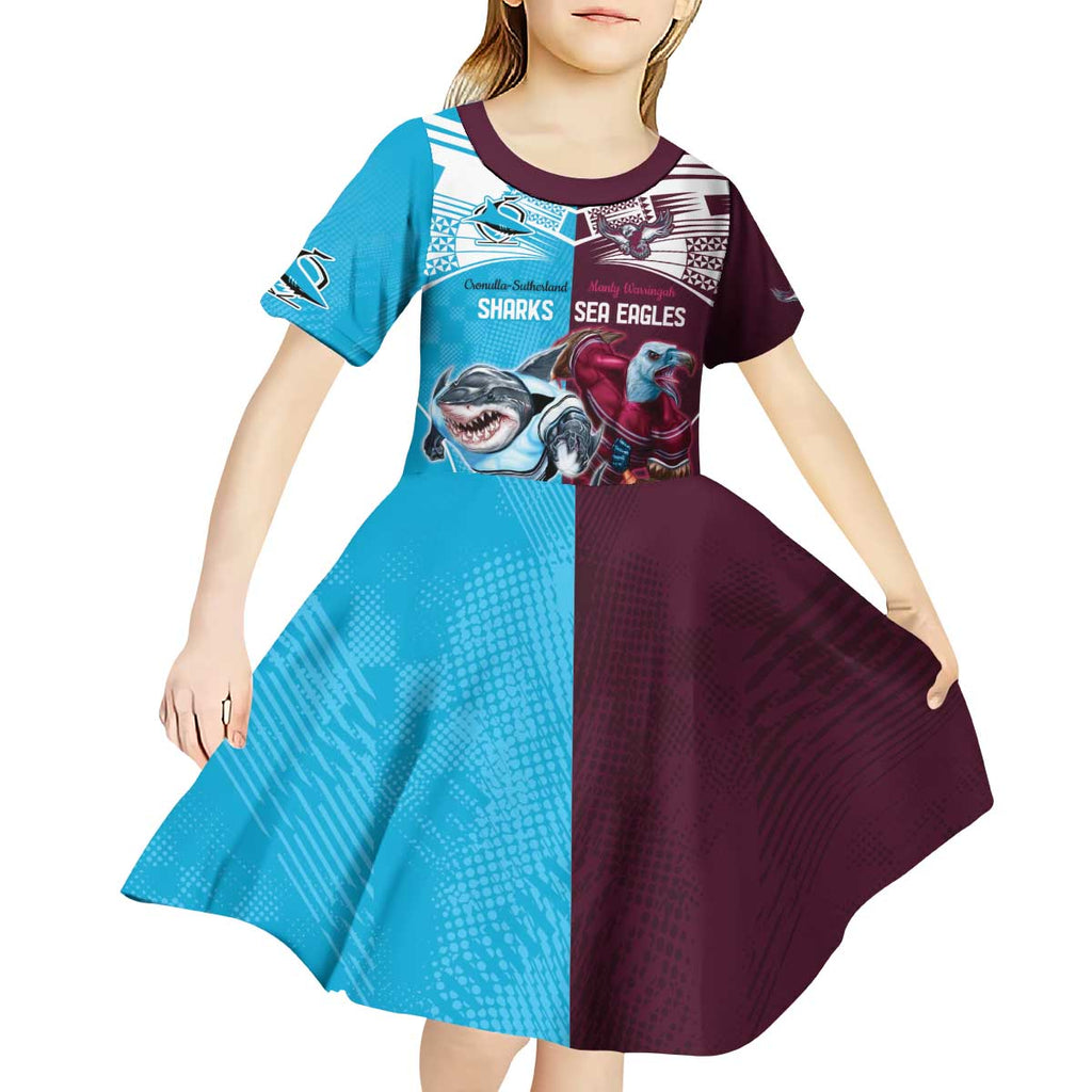 Custom Sea Eagles And Sharks Rugby Kid Short Sleeve Dress Sporty Style