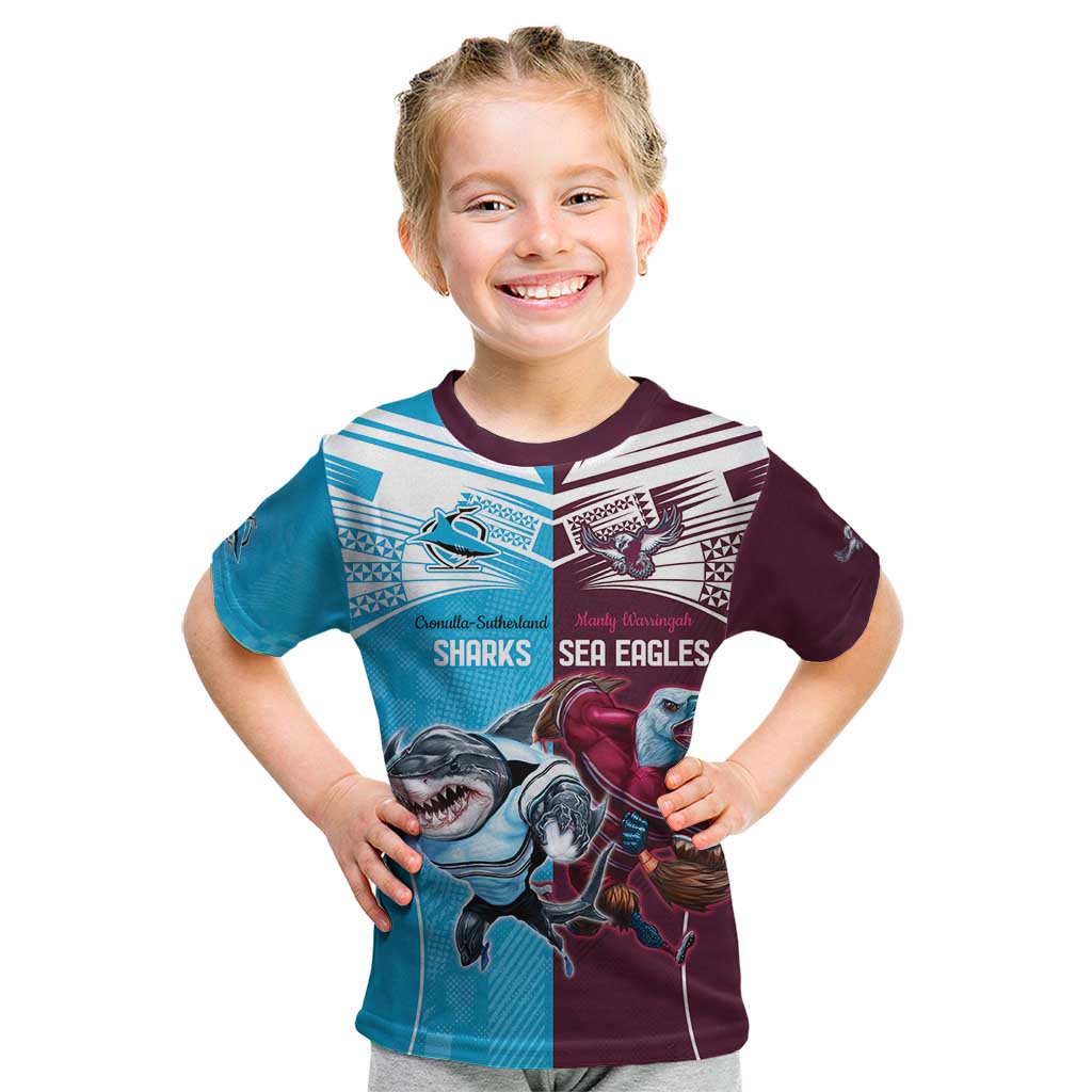 Custom Sea Eagles And Sharks Rugby Kid T Shirt Sporty Style