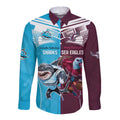 Custom Sea Eagles And Sharks Rugby Long Sleeve Button Shirt Sporty Style