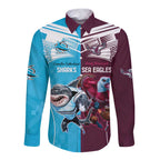 Custom Sea Eagles And Sharks Rugby Long Sleeve Button Shirt Sporty Style