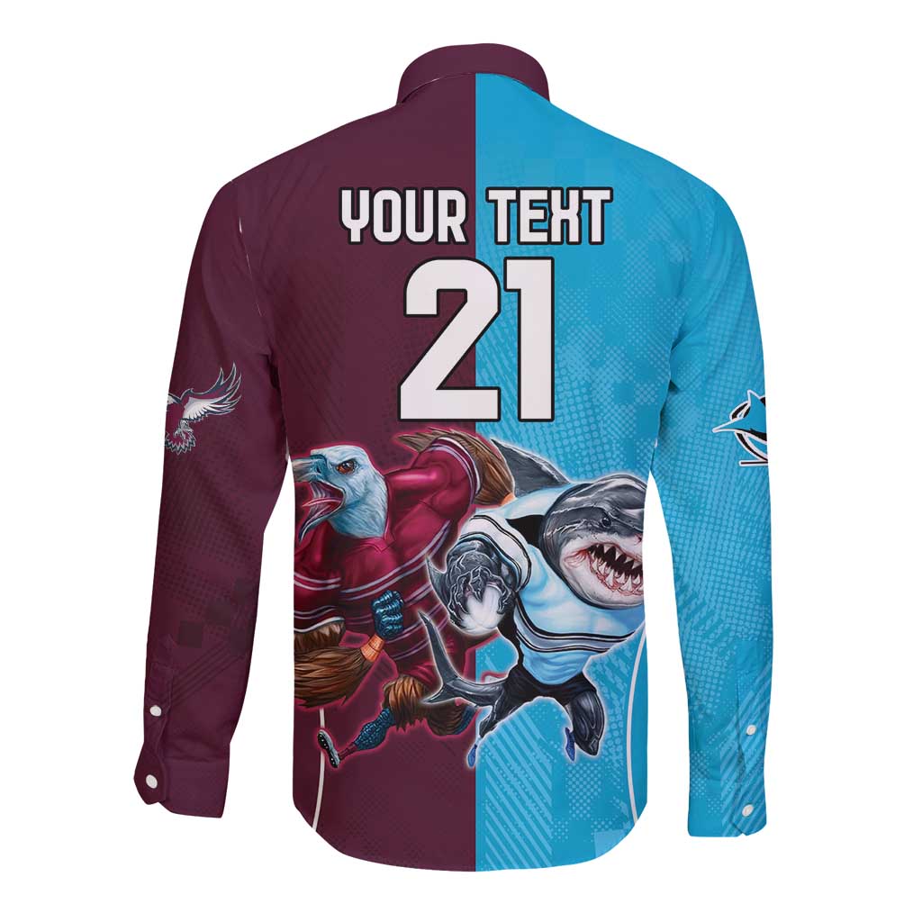 Custom Sea Eagles And Sharks Rugby Long Sleeve Button Shirt Sporty Style