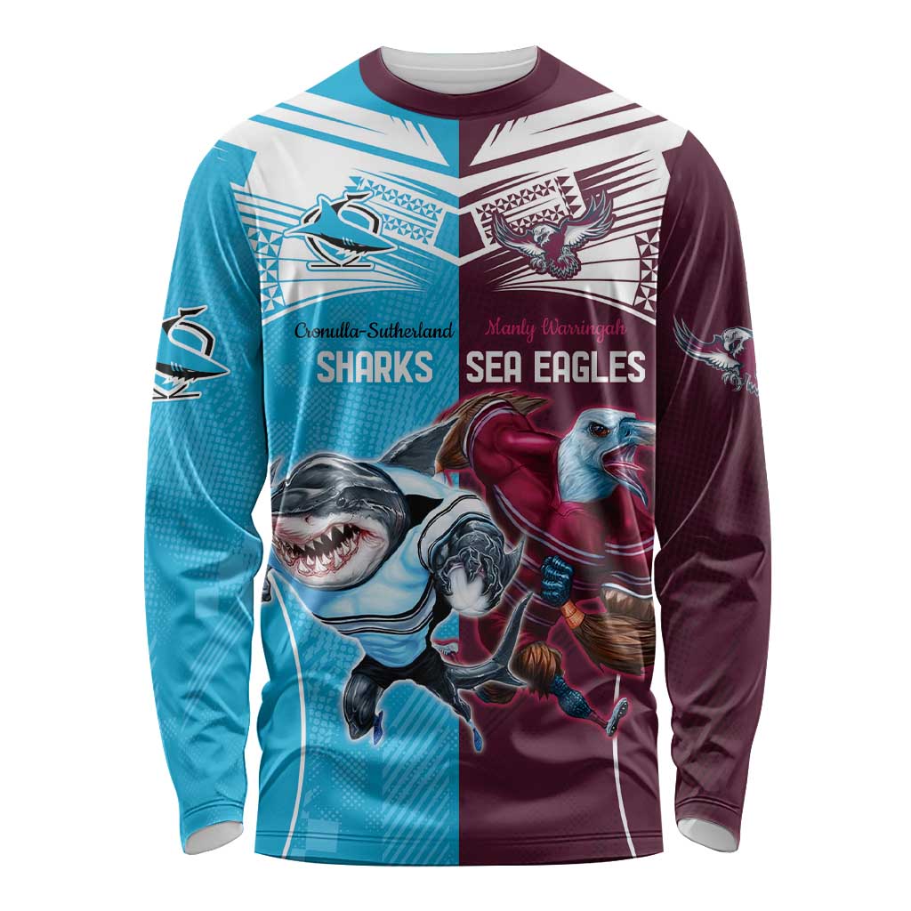 Custom Sea Eagles And Sharks Rugby Long Sleeve Shirt Sporty Style