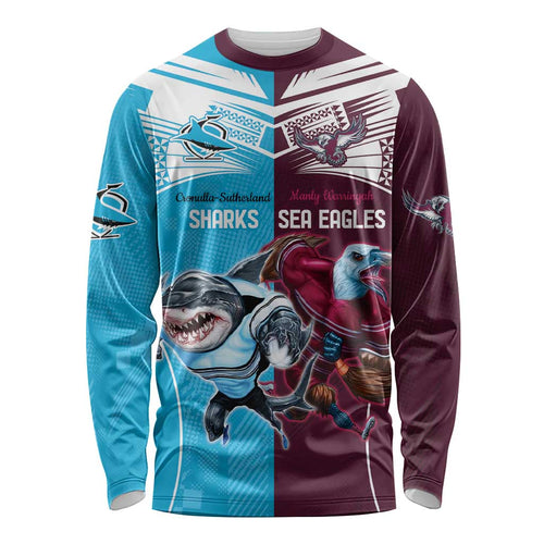 Custom Sea Eagles And Sharks Rugby Long Sleeve Shirt Sporty Style
