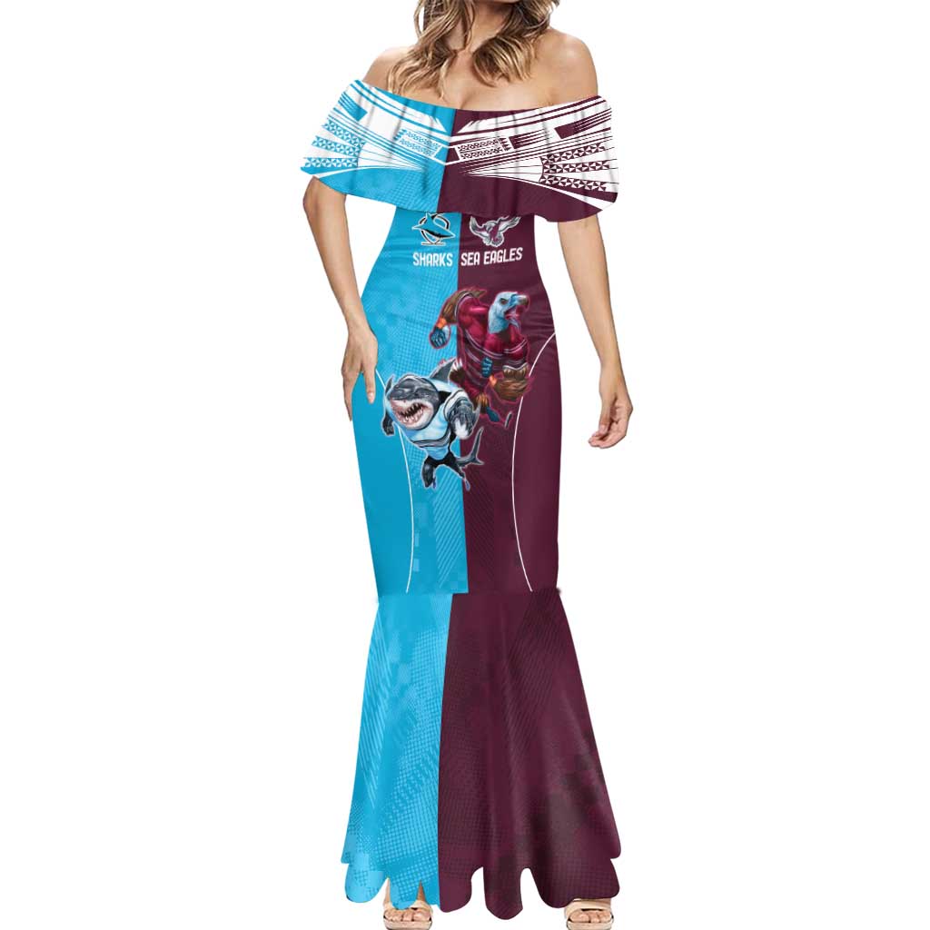 Custom Sea Eagles And Sharks Rugby Mermaid Dress Sporty Style