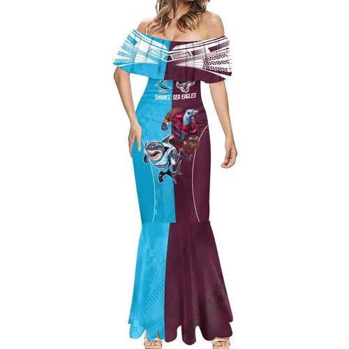 Custom Sea Eagles And Sharks Rugby Mermaid Dress Sporty Style