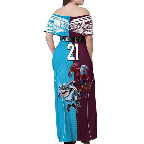 Custom Sea Eagles And Sharks Rugby Off Shoulder Maxi Dress Sporty Style