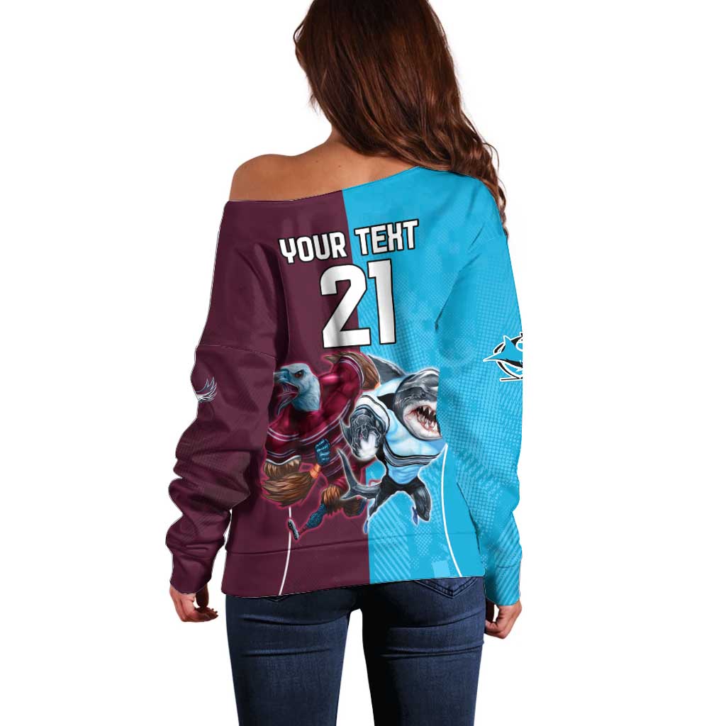 Custom Sea Eagles And Sharks Rugby Off Shoulder Sweater Sporty Style