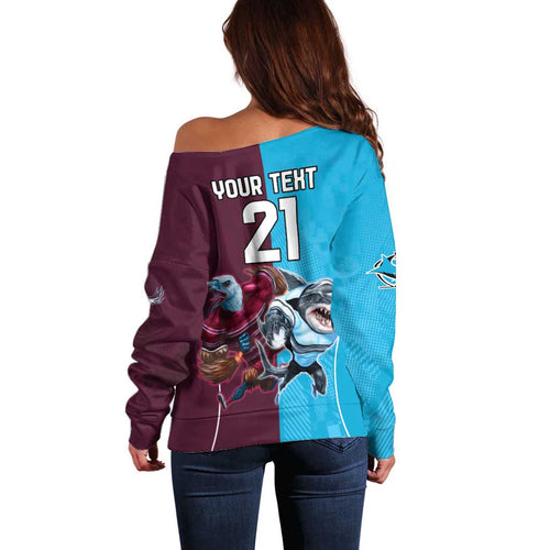 Custom Sea Eagles And Sharks Rugby Off Shoulder Sweater Sporty Style